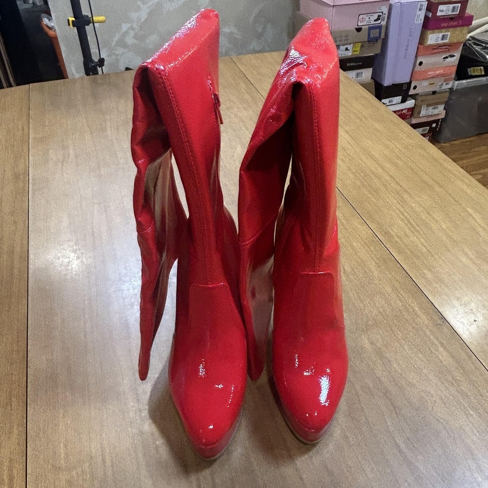 Thalia Sodi Silena Boots Womens Size 7.5 Red Thigh High Platform Stiletto Zip - Picture 6 of 7